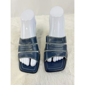 Franco Sarto Heeled Slide Sandals Size 6 Leather Midnight Blue